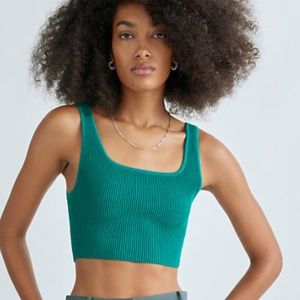 Aritzia Empress Green Sculpt Knit Squareneck Cropped Tank, size small